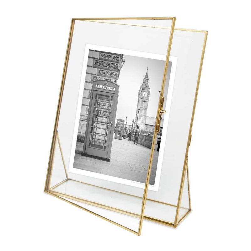 Isaac Jacobs 8x10 Antique Gold, Vintage Style Brass and Glass, Floating Photo Frame, Metal, (Vertical), with Locket Closure and Angled Base, for Pictures, Art, Mementos, Keepsakes (8x10, Antique Gold) - Image 4